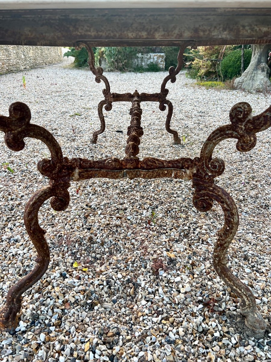 Large Cast Iron And Marble Garden Table-photo-2