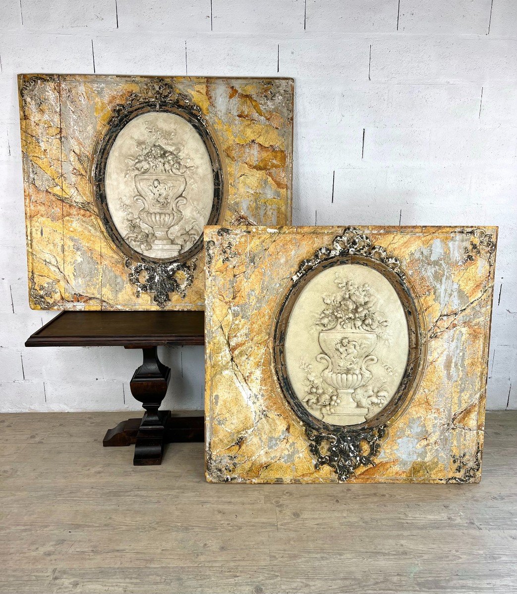 Pair Of Large Painted Wooden Panels