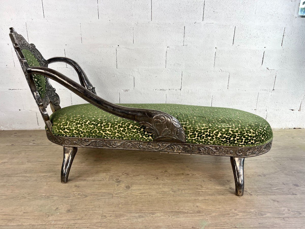 Chaise Longue In Carved Wood And Silver Leaf-photo-4