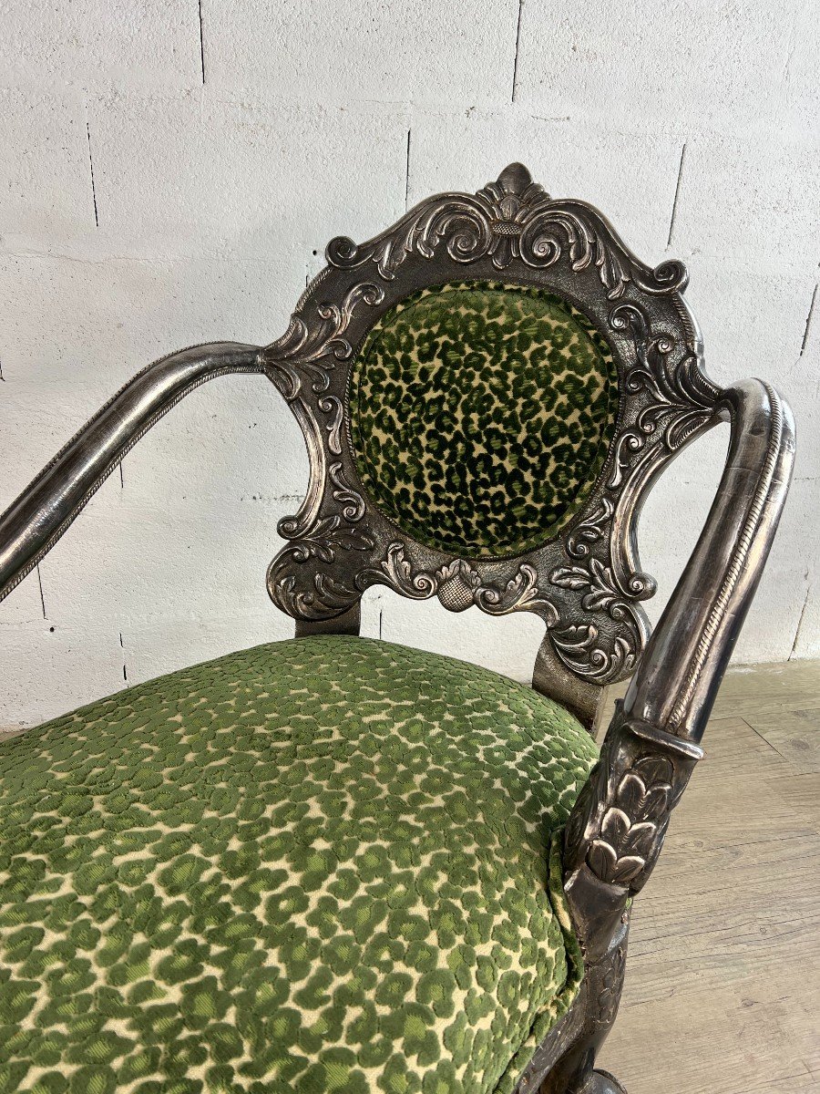 Chaise Longue In Carved Wood And Silver Leaf-photo-1