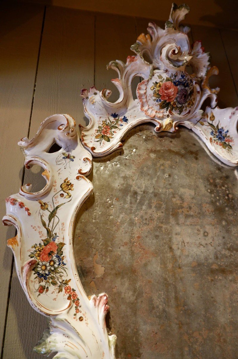 Large Porcelain Mirror Painted Decor With Flowers & Insects-photo-1