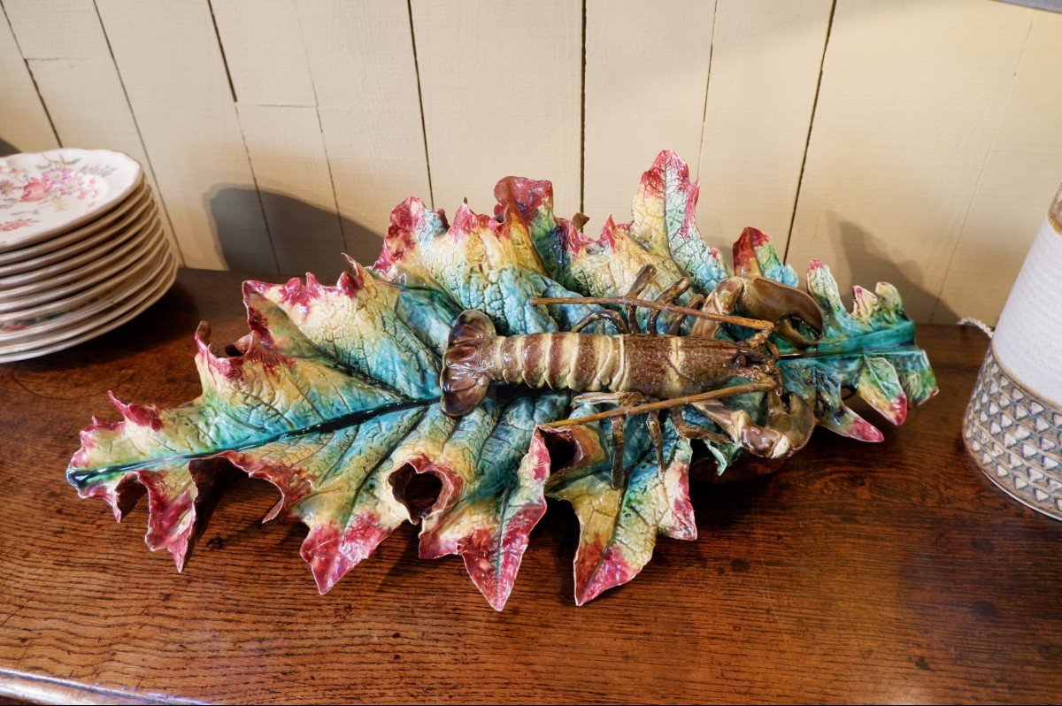 Large Barbotine Leaf Lobster Decor