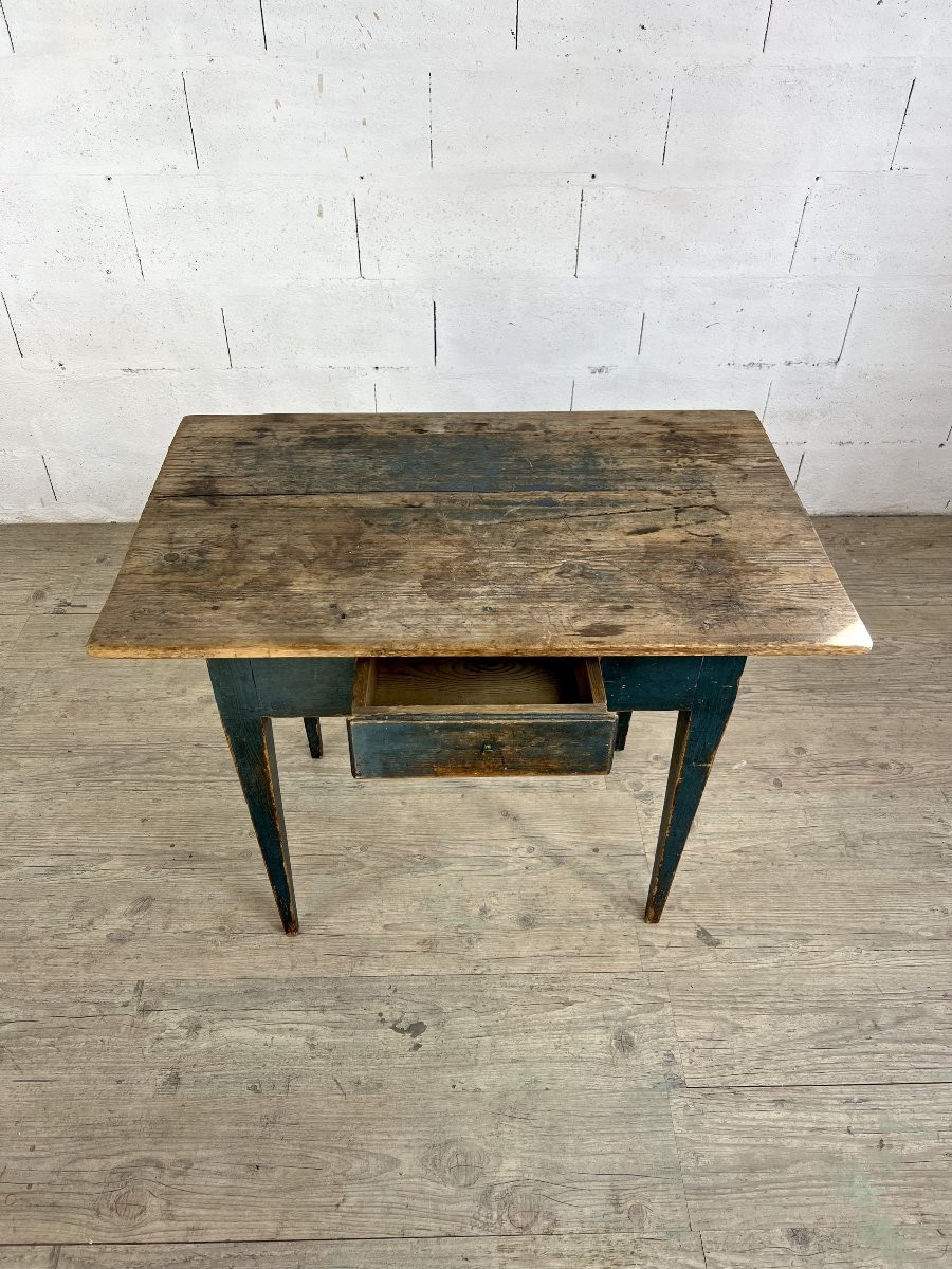Bureau Un Tiroir En Bois Peint Fin XIXe-photo-4
