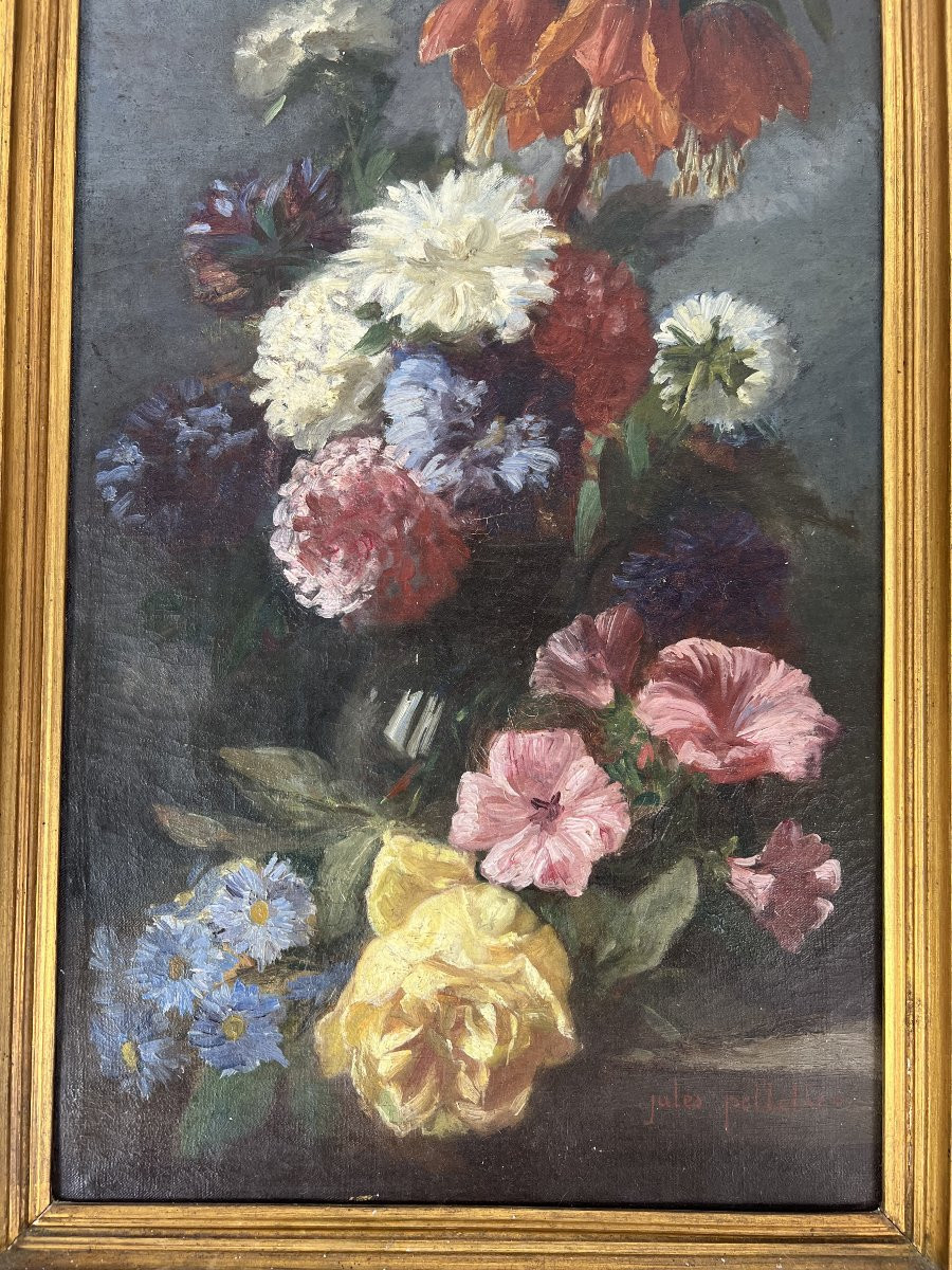 Floral Composition On An Entablature Oil On Canvas-photo-3