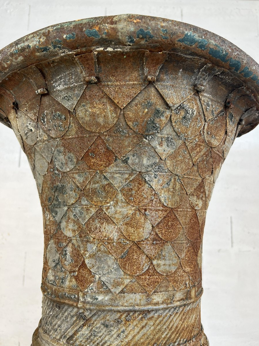 Vase ancien en tôle patinée de forme Médicis – XIXe siècle-photo-3