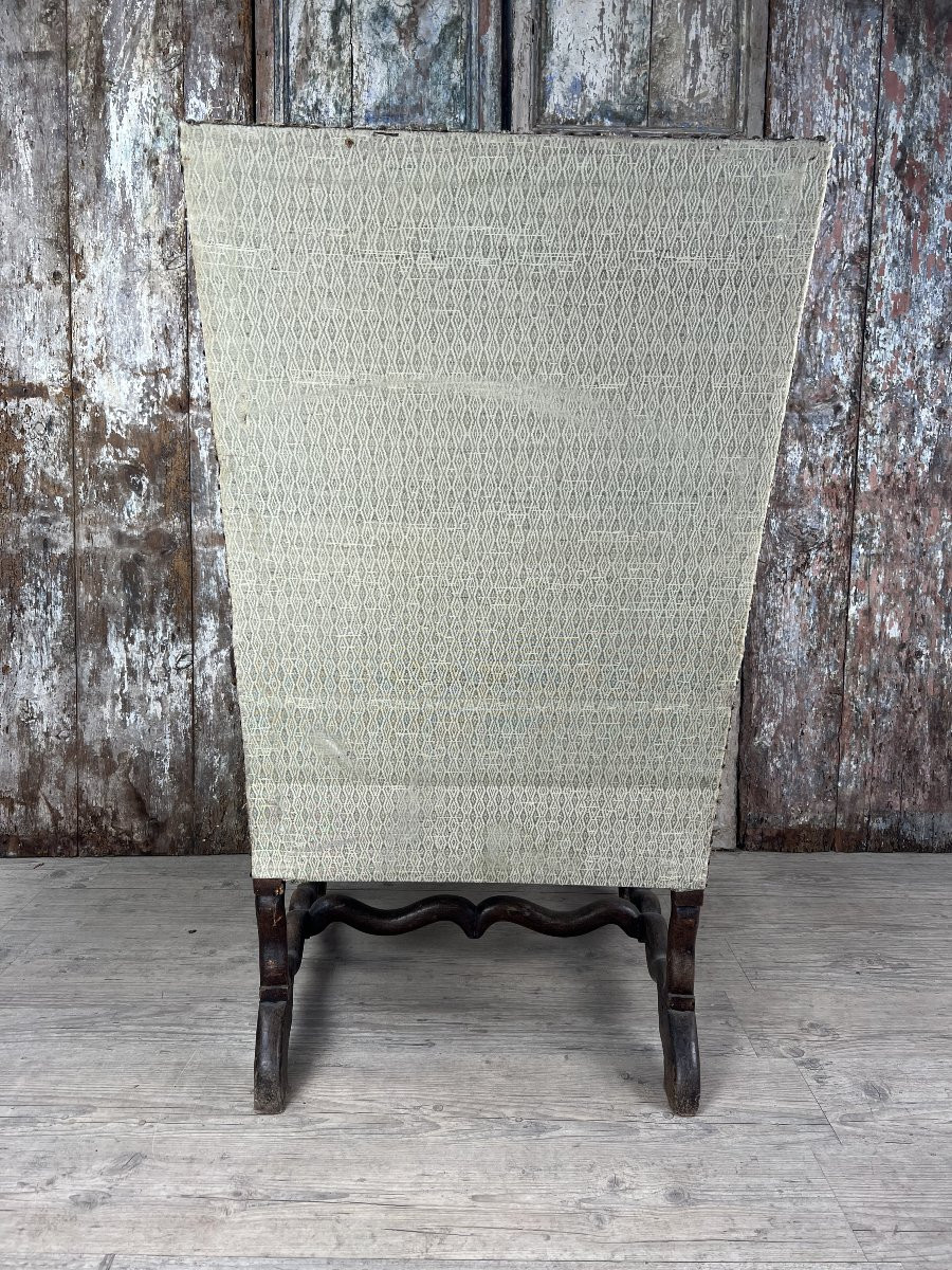 Louis XIII Style Patinated Leather Armchair-photo-4