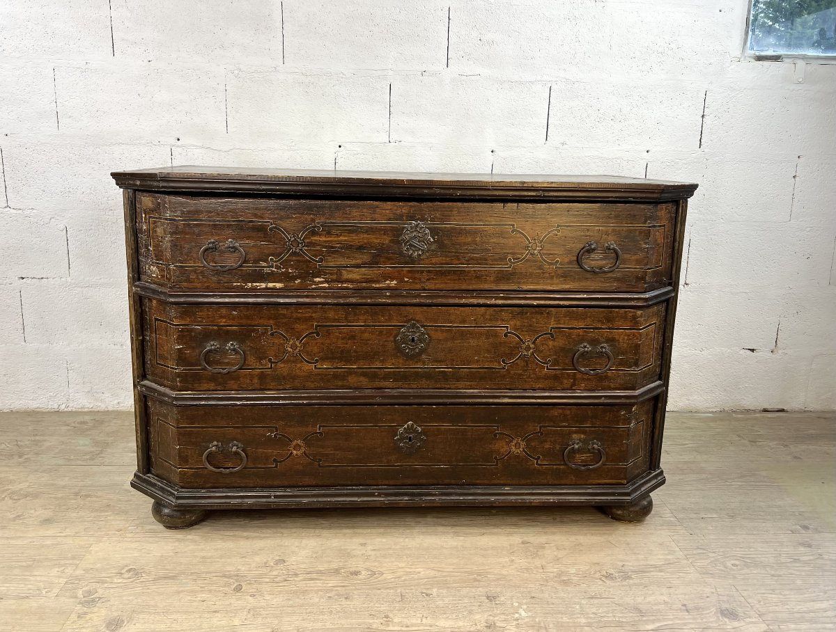 Natural Wood Chest Of Drawers With Faux Marble Finish – Northern Italy, 18th Century-photo-2
