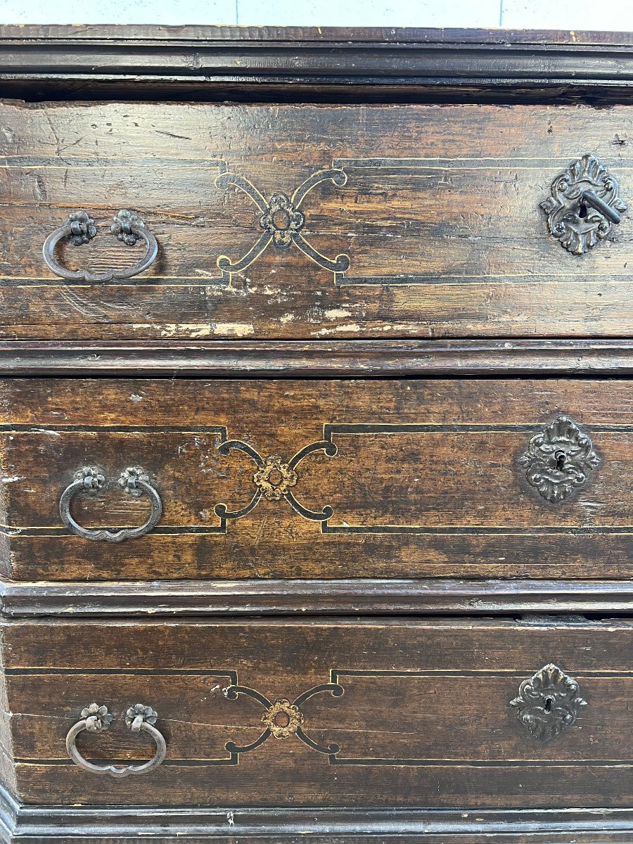 Natural Wood Chest Of Drawers With Faux Marble Finish – Northern Italy, 18th Century-photo-3