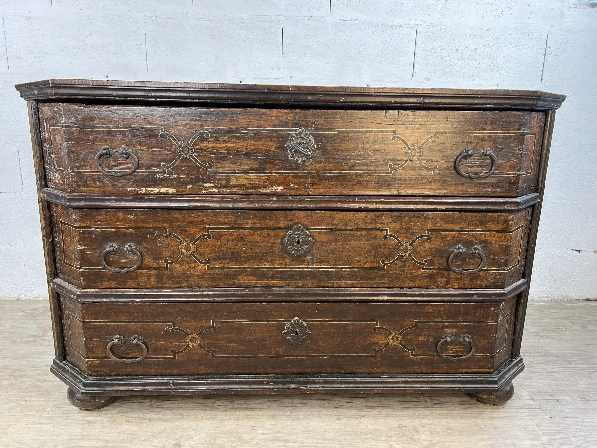 Natural Wood Chest Of Drawers With Faux Marble Finish – Northern Italy, 18th Century
