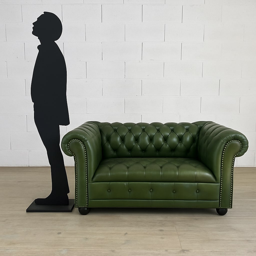 Canapé 2 places Chesterfield en cuir vert olive -photo-1