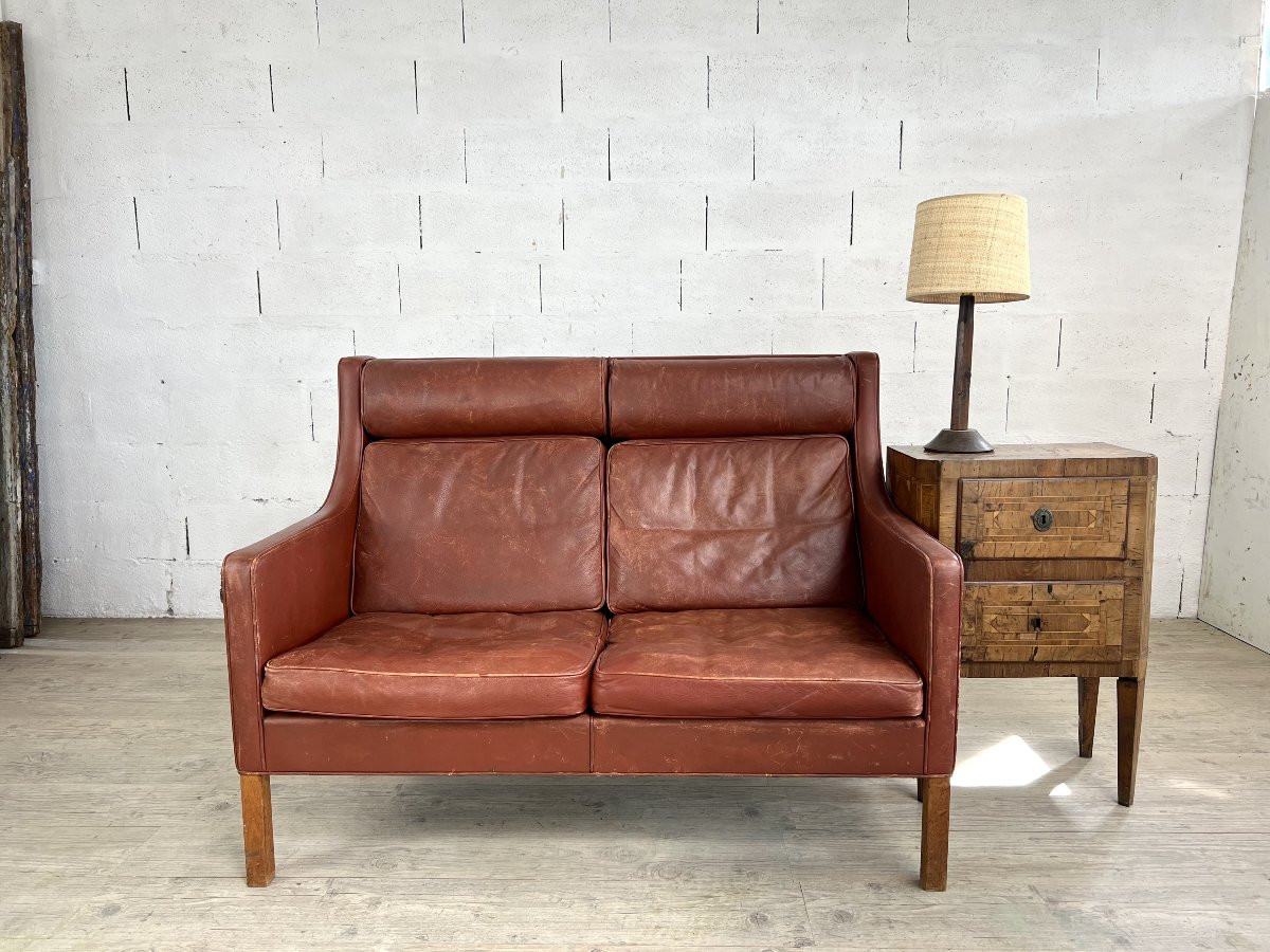 Two-seater Sofa In Cognac Leather – Denmark, 1960s-photo-4