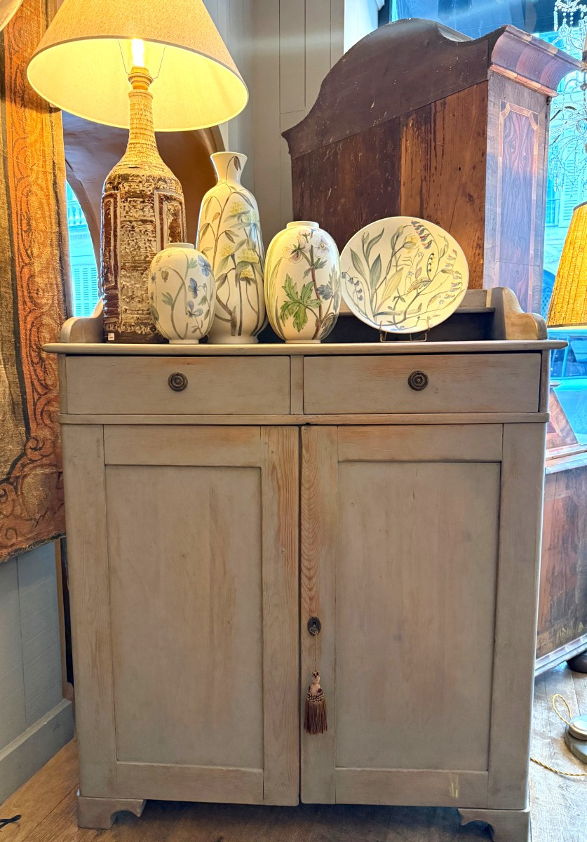 High Swedish Sideboard In Light Grey Painted Wood, Gustavian Style – Circa 1900