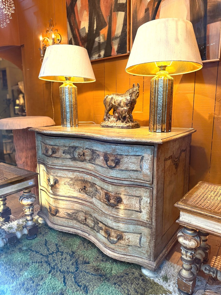 Commode double galbe en bois peint, patine vert pâle, style rococo, vers 1890-photo-2