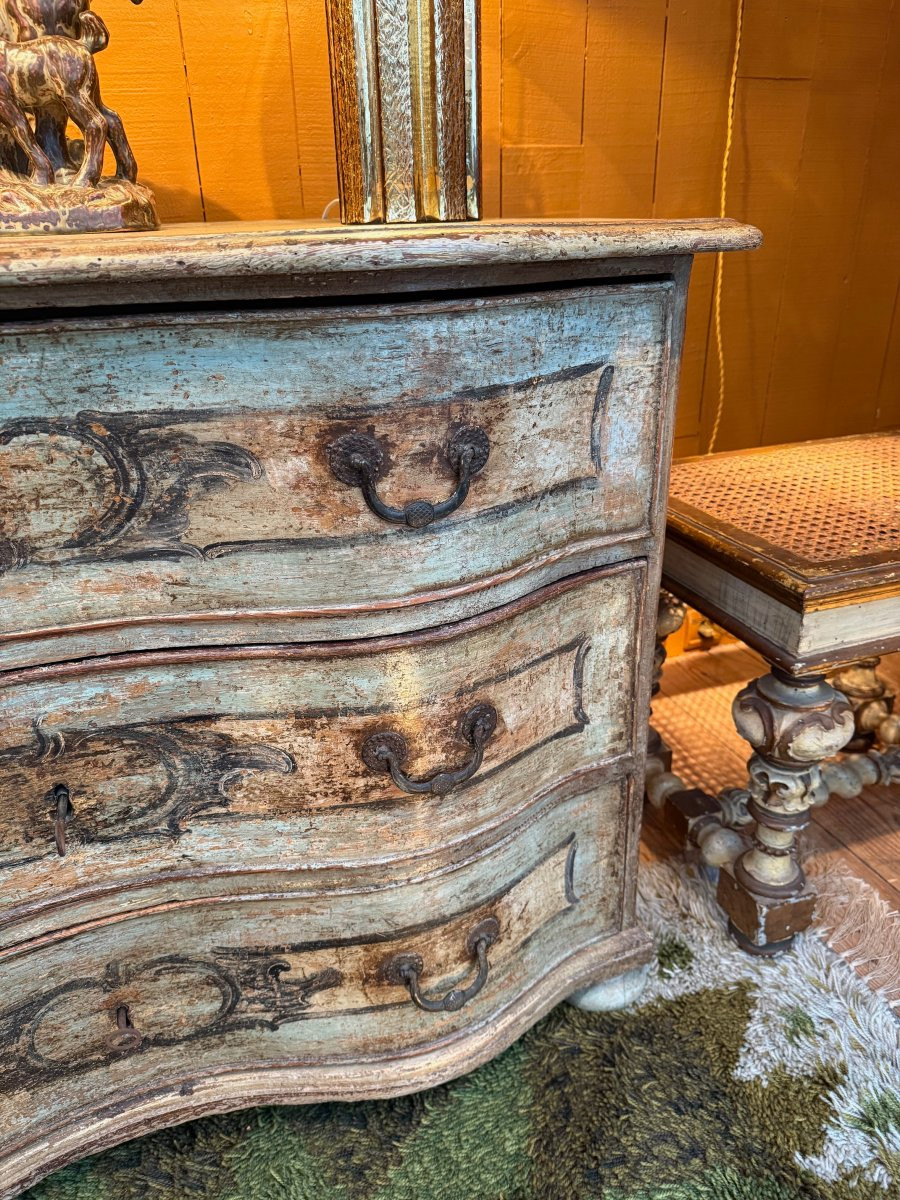 Commode double galbe en bois peint, patine vert pâle, style rococo, vers 1890-photo-3