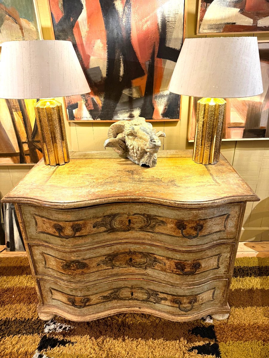 Commode double galbe en bois peint, patine vert pâle, style rococo, vers 1890-photo-4