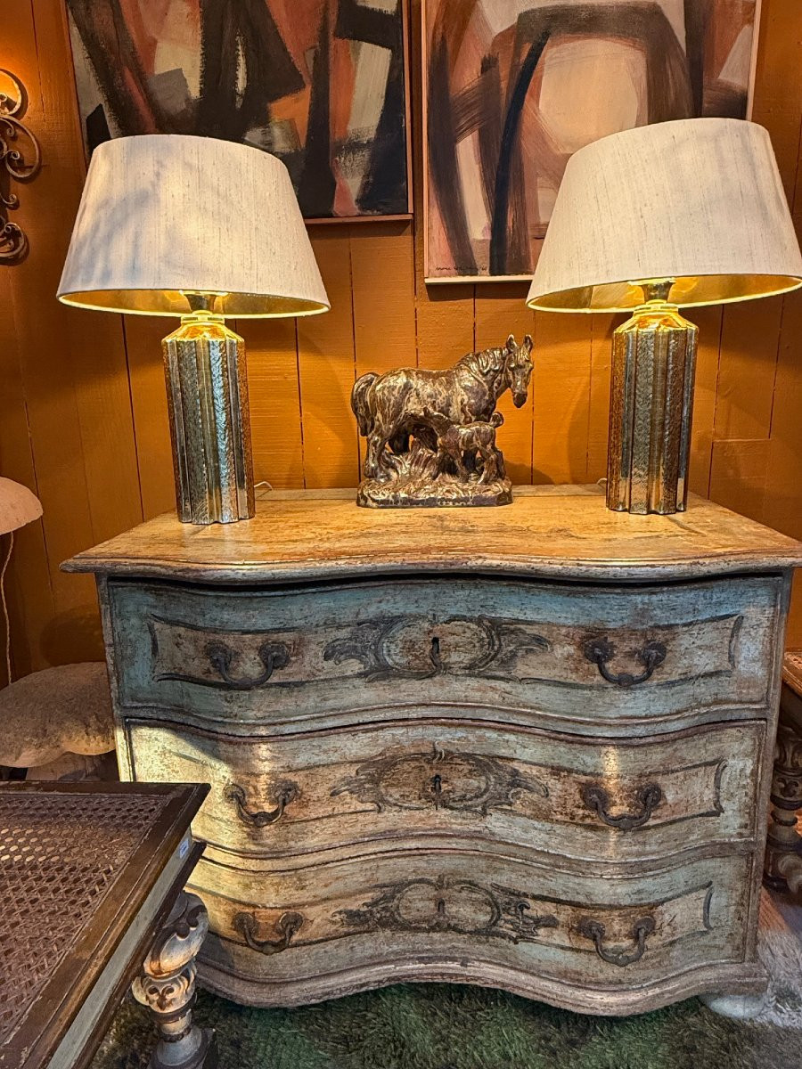 Commode double galbe en bois peint, patine vert pâle, style rococo, vers 1890-photo-1