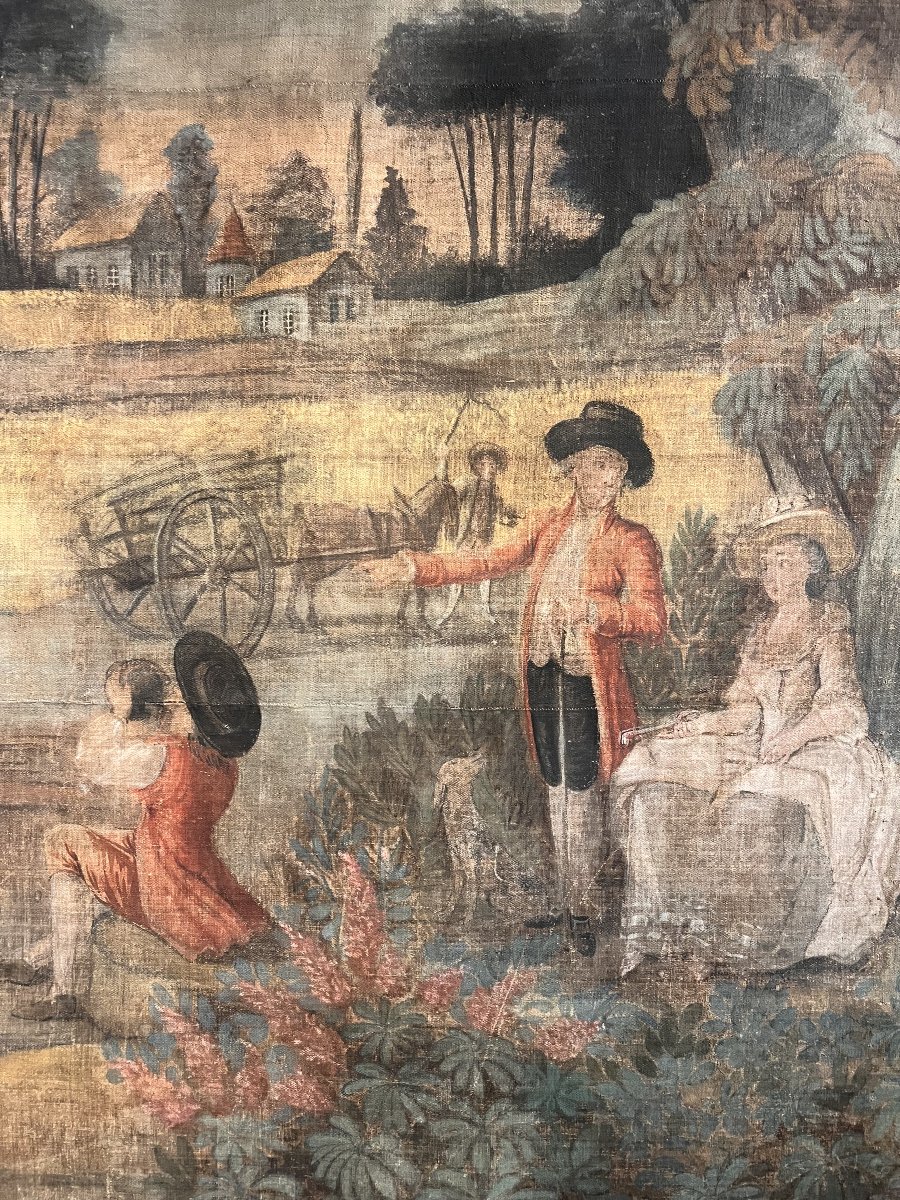 Painted Canvas, A Lively Pastoral Scene In A Country Landscape, France XVIII-photo-2