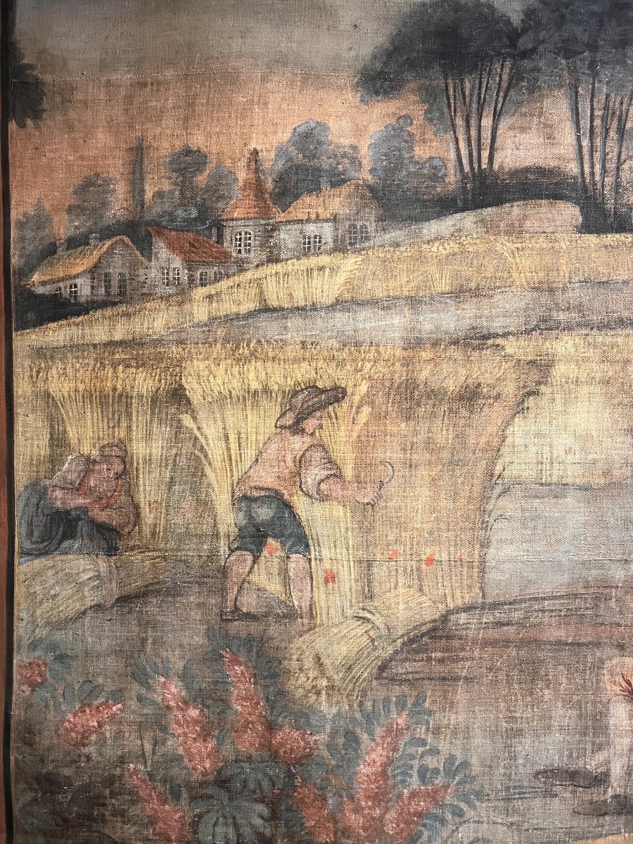 Painted Canvas, A Lively Pastoral Scene In A Country Landscape, France XVIII-photo-3