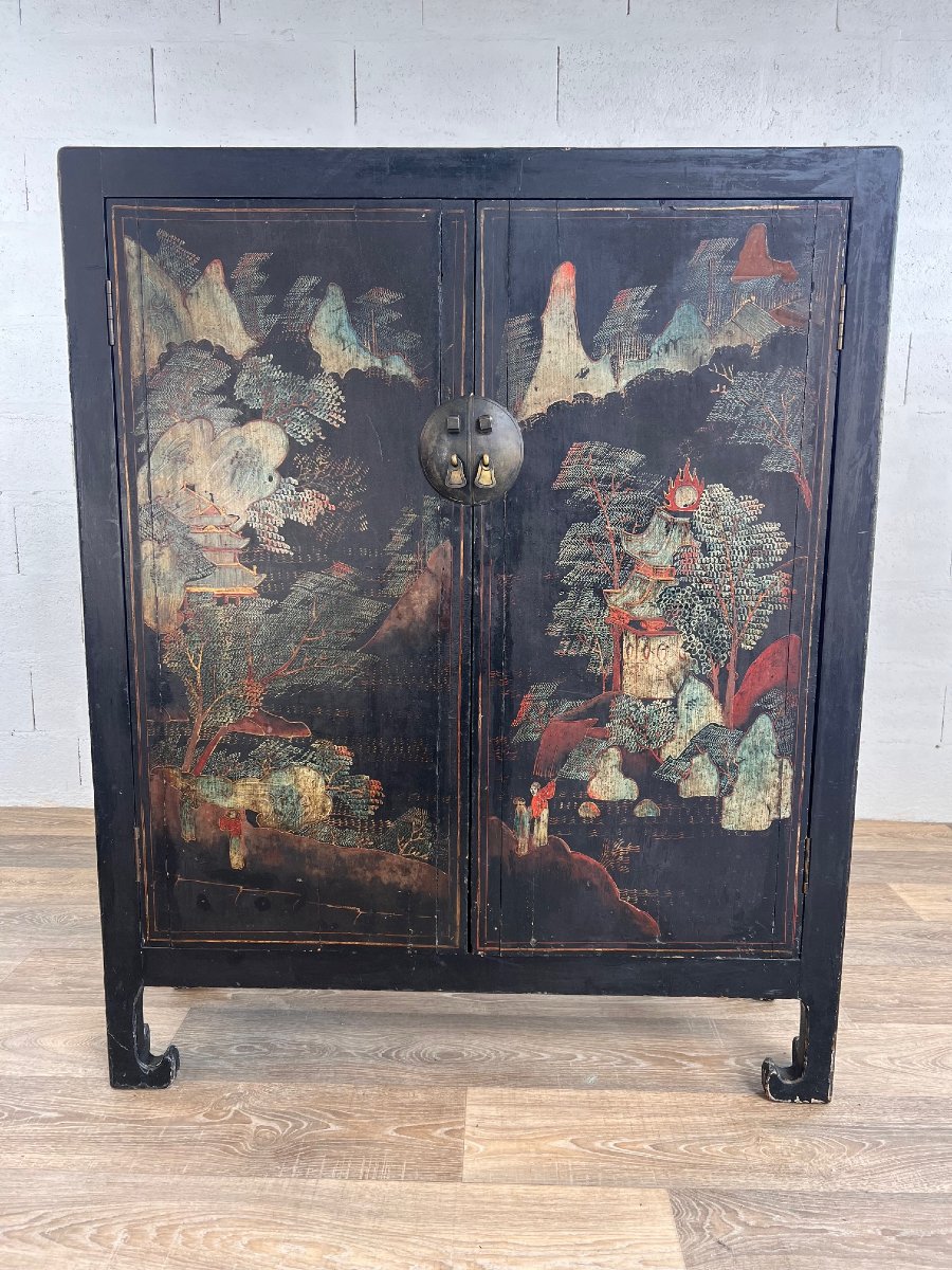 Chinese Lacquered Sideboard With Two Doors, Late 19th Century-photo-2