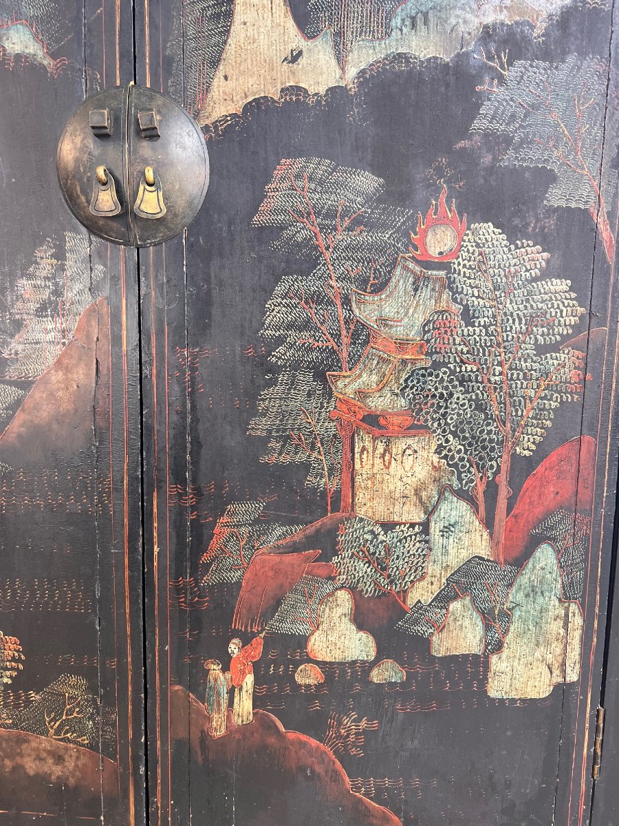 Chinese Lacquered Sideboard With Two Doors, Late 19th Century-photo-4