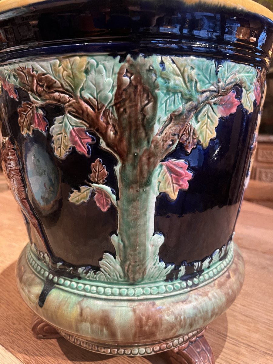 Vase en faïence fine à décors naturalistes Biches et chênes – XXe siècle-photo-2