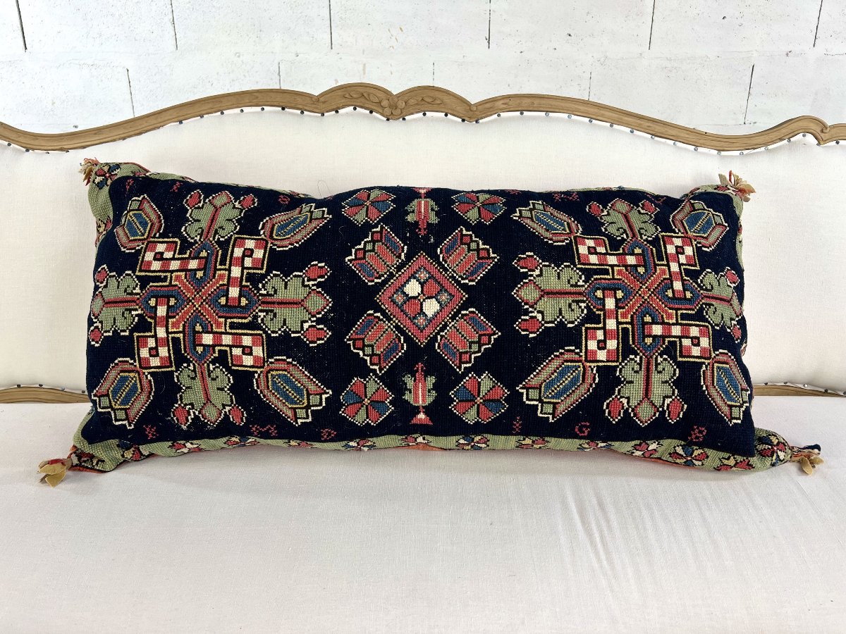 Large Antique Handwoven Cushion – Scandinavian Tapestry-photo-2