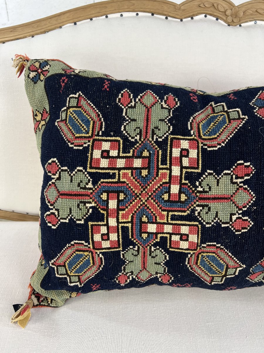Large Antique Handwoven Cushion – Scandinavian Tapestry-photo-1