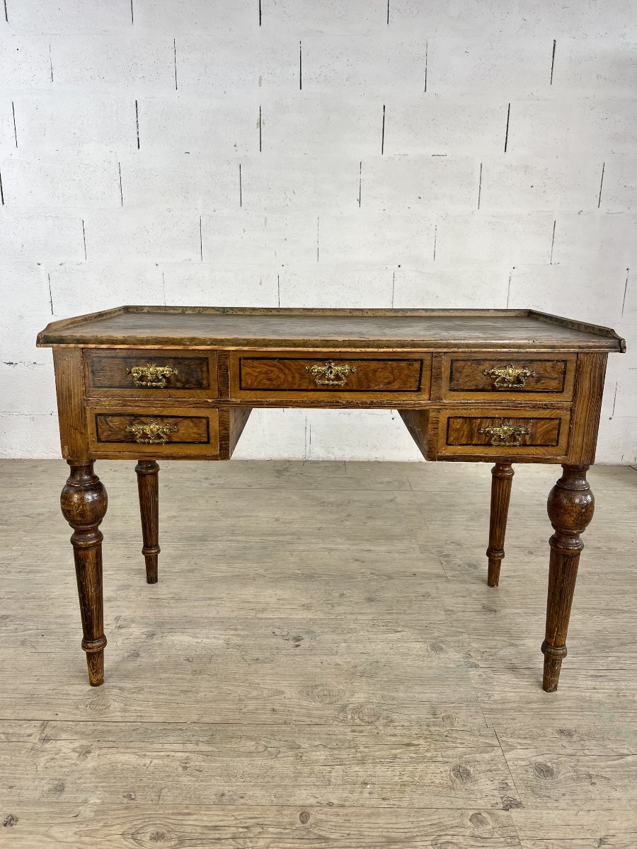 Bureau suédois inspiré Louis XVI, Marqueterie en trompe-l'œil  – Deuxième moitié XIXe-photo-2