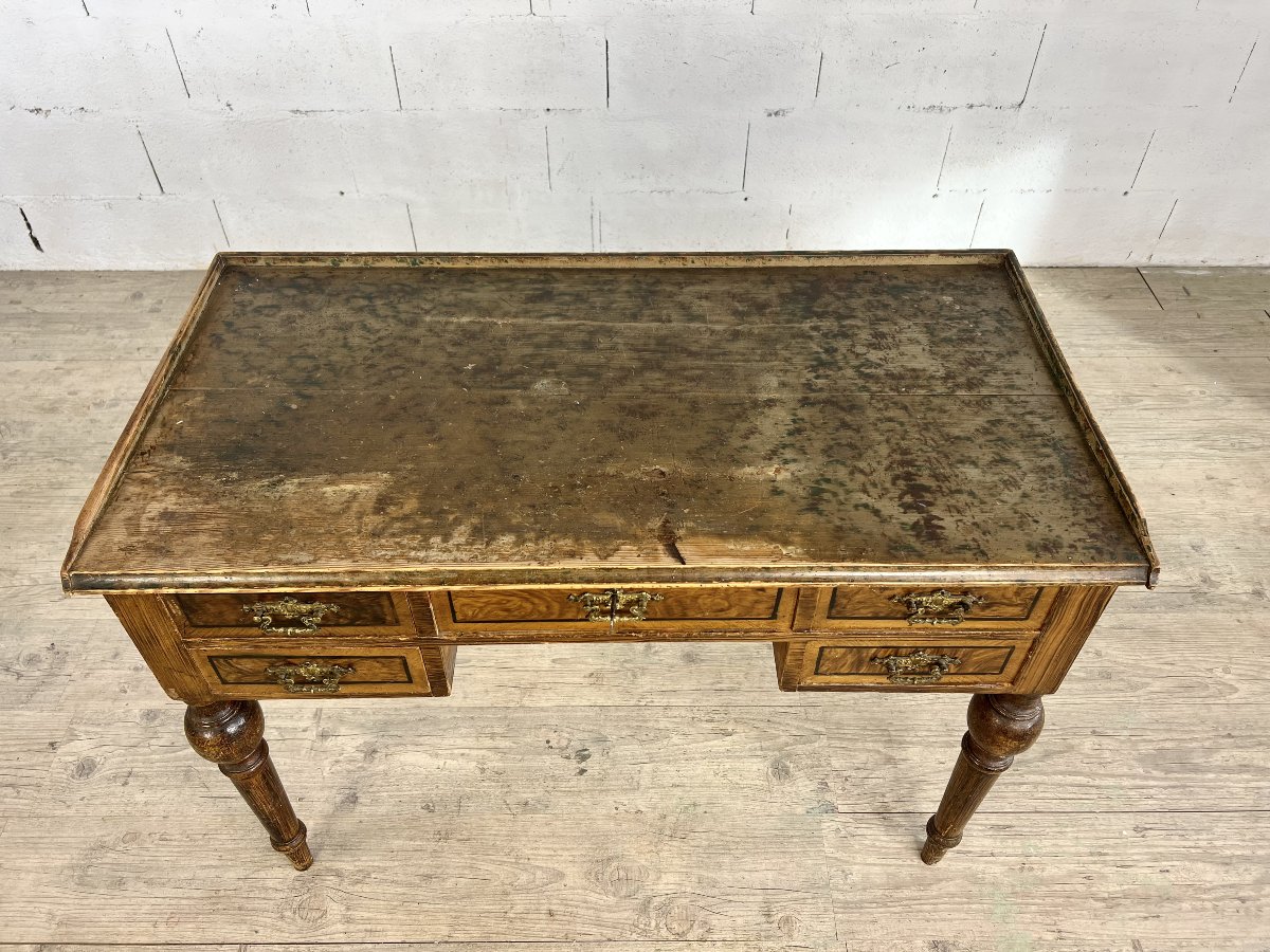 Bureau suédois inspiré Louis XVI, Marqueterie en trompe-l'œil  – Deuxième moitié XIXe-photo-3