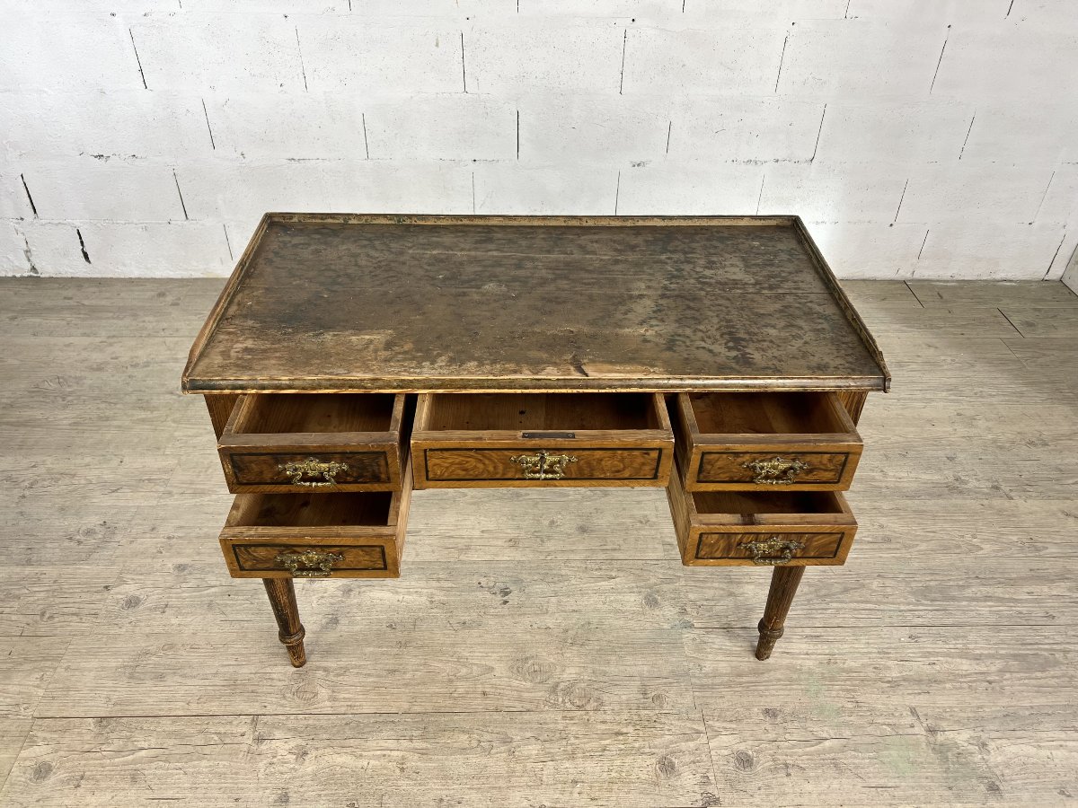 Bureau suédois inspiré Louis XVI, Marqueterie en trompe-l'œil  – Deuxième moitié XIXe-photo-4