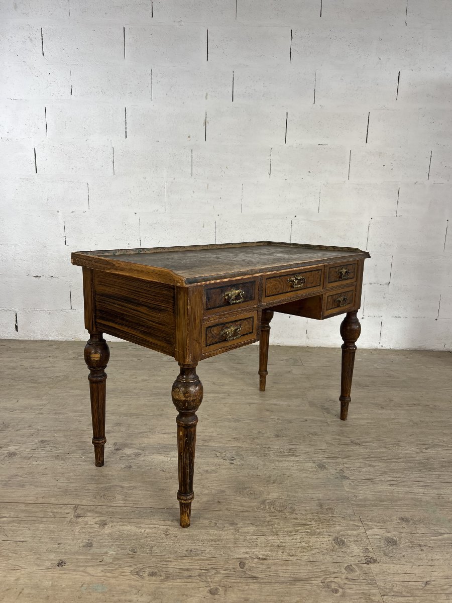 Bureau suédois inspiré Louis XVI, Marqueterie en trompe-l'œil  – Deuxième moitié XIXe-photo-3