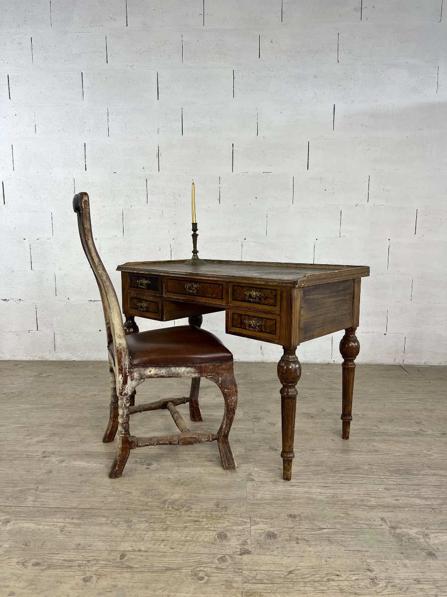 Bureau suédois inspiré Louis XVI, Marqueterie en trompe-l'œil  – Deuxième moitié XIXe-photo-6