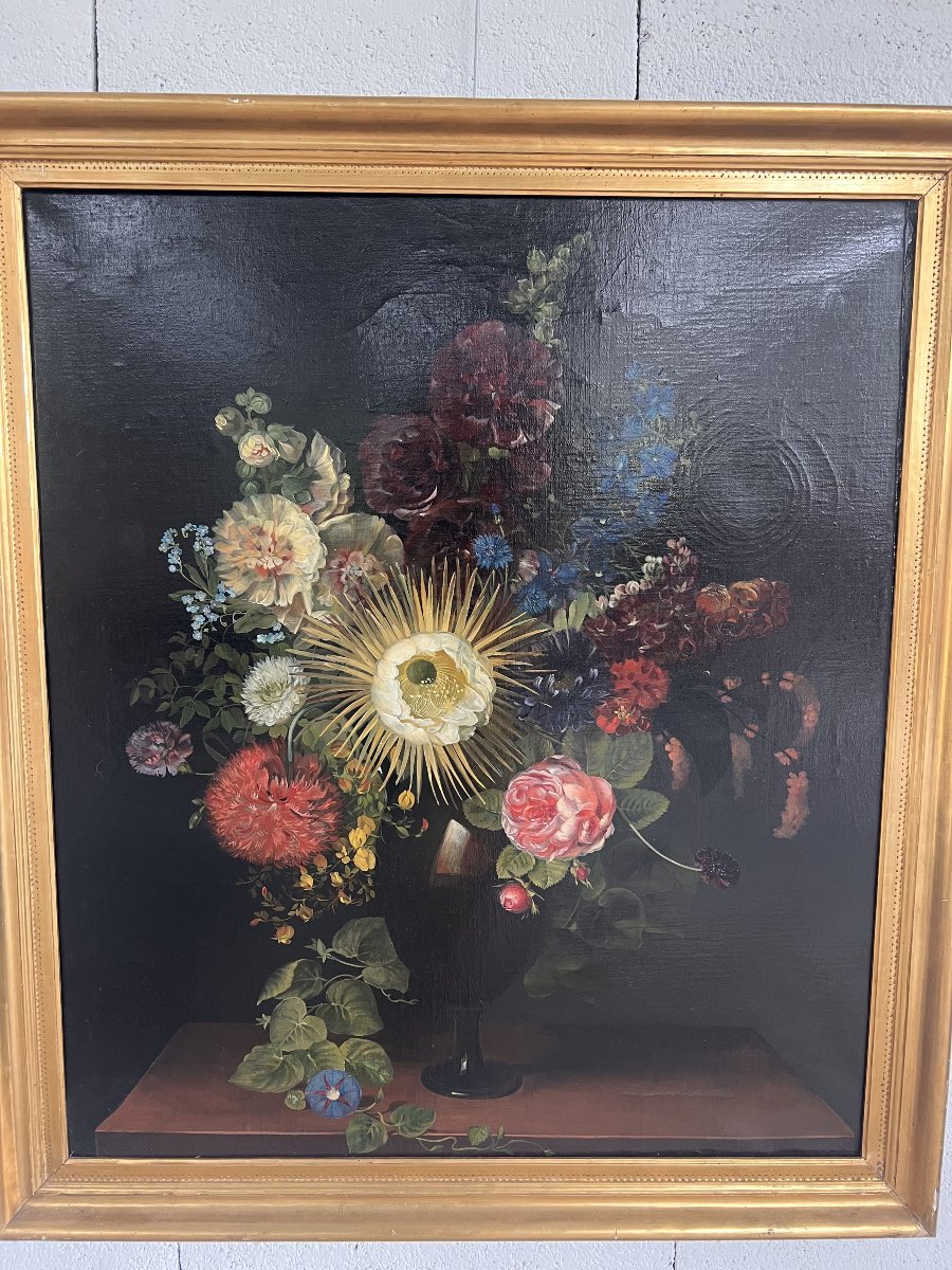 Nature morte au bouquet de fleurs, école danoise XIXᵉ siècle, attribuée à Johan Laurentz Jensen-photo-2