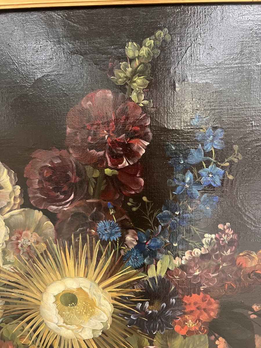 Nature morte au bouquet de fleurs, école danoise XIXᵉ siècle, attribuée à Johan Laurentz Jensen-photo-4