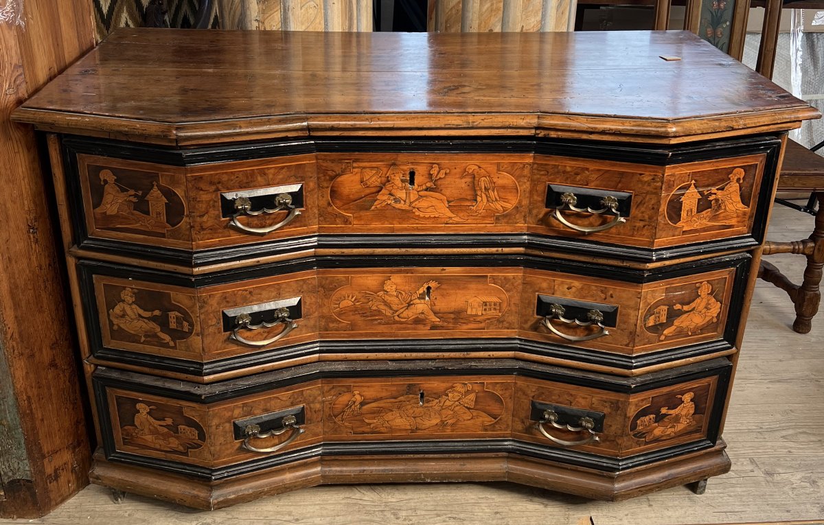 Venetian Chest Of Drawers In Walnut With Marquetry – Late 19th Century-photo-2