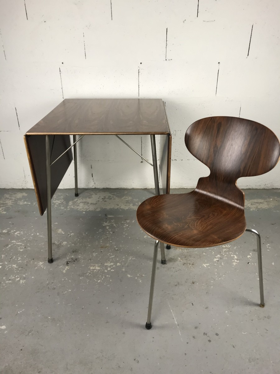 Table + 1 Ant Chair By Arne Jacobsen In Rosewood-photo-4