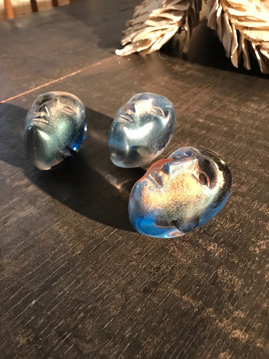Three Glass Masks By Bertil Vallien For Kosta Boda-photo-3