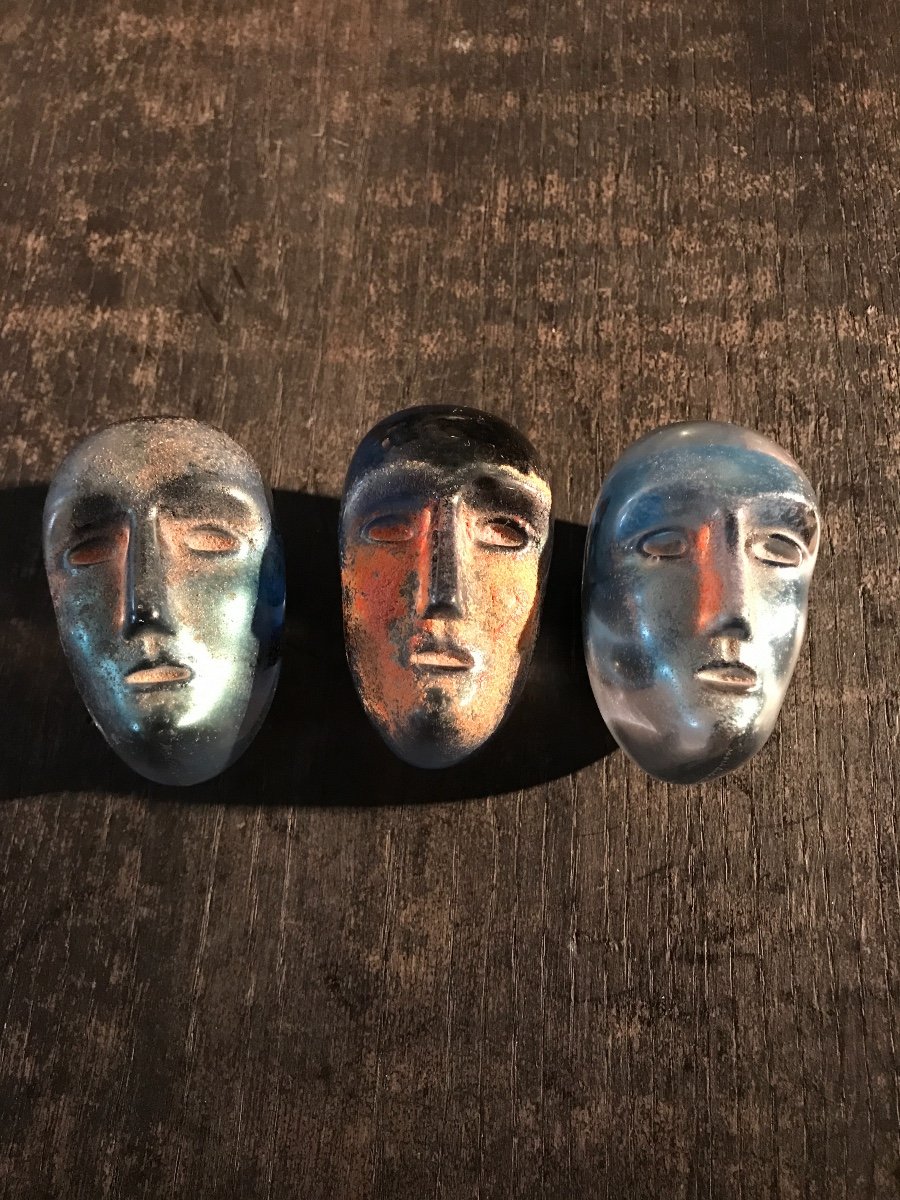 Three Glass Masks By Bertil Vallien For Kosta Boda-photo-3