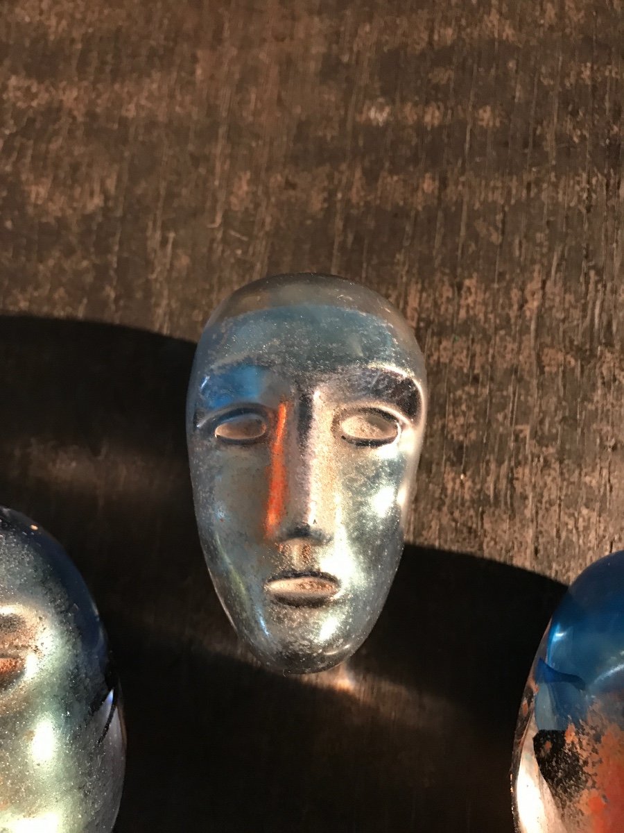 Three Glass Masks By Bertil Vallien For Kosta Boda-photo-4