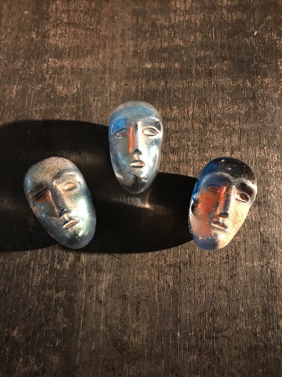 Three Glass Masks By Bertil Vallien For Kosta Boda