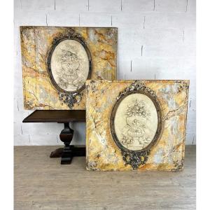 Pair Of Large Painted Wooden Panels