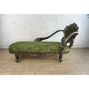 Chaise Longue In Carved Wood And Silver Leaf