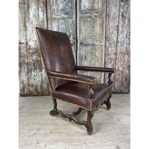 Louis XIII Style Patinated Leather Armchair