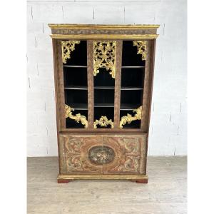 Decorative Painted Wooden Bookcase, Italy, Late 19th Century.