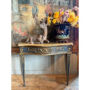 Console en bois sculpté & marbre ocre jaune- région de Naples- Italie XVIIIe
