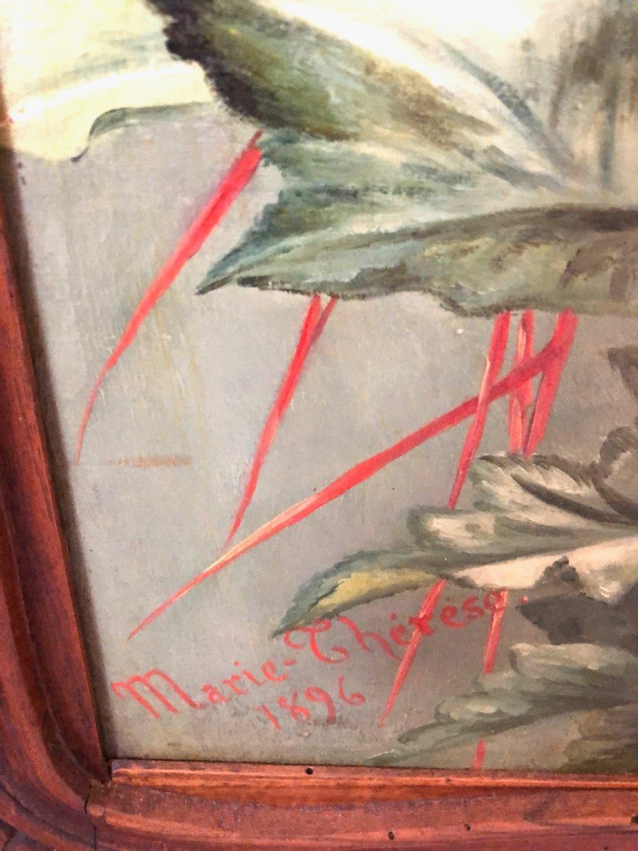 Screen 3 Leaves In Walnut, Oils On Canvas Late Nineteenth-photo-3