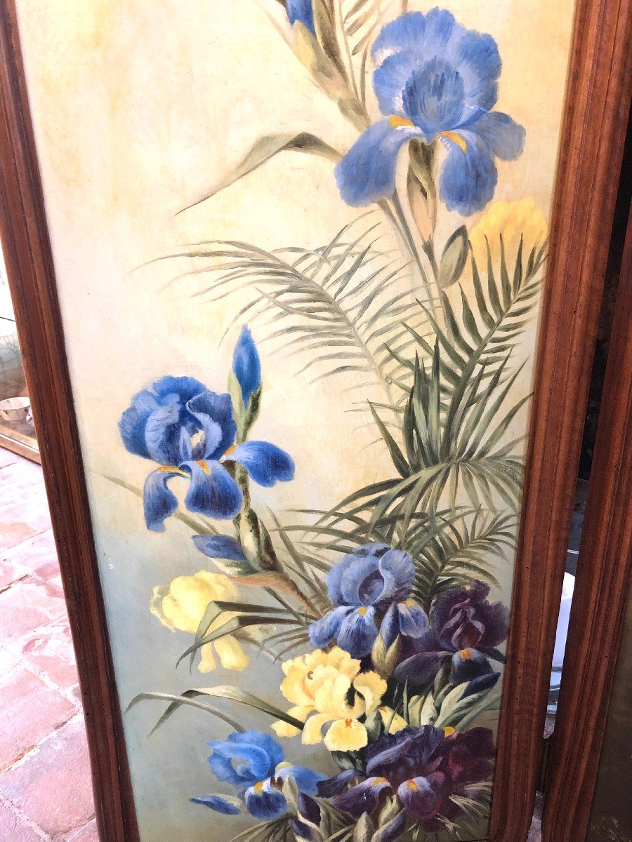 Screen 3 Leaves In Walnut, Oils On Canvas Late Nineteenth-photo-4