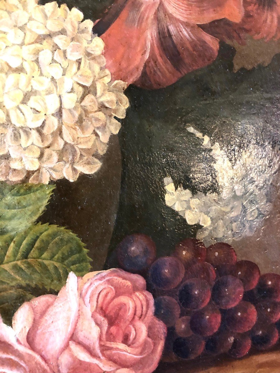 Bouquet Of Flowers, Oil On Canvas Early Twentieth, In The Style Of The Eighteenth-photo-3