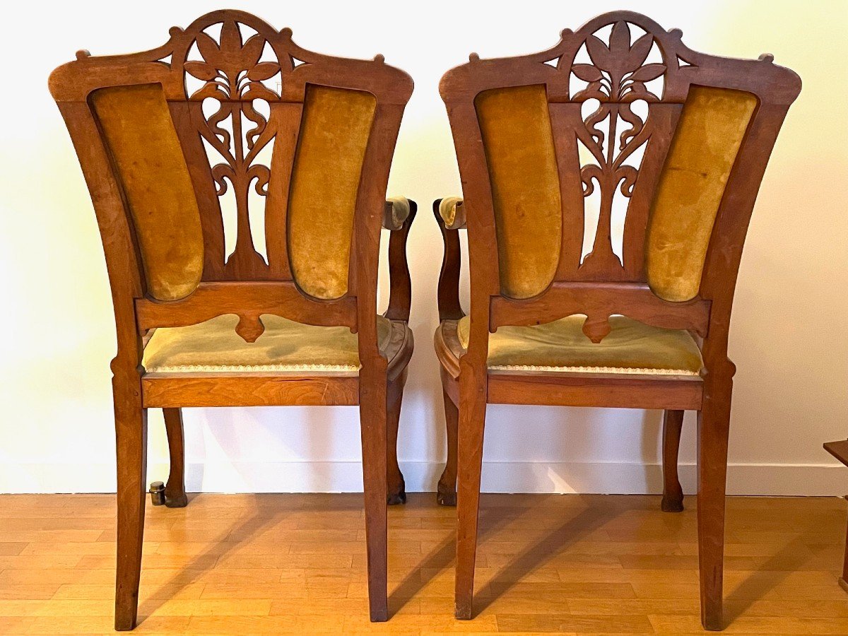 Pair Of Art Nouveau Walnut Armchairs-photo-2