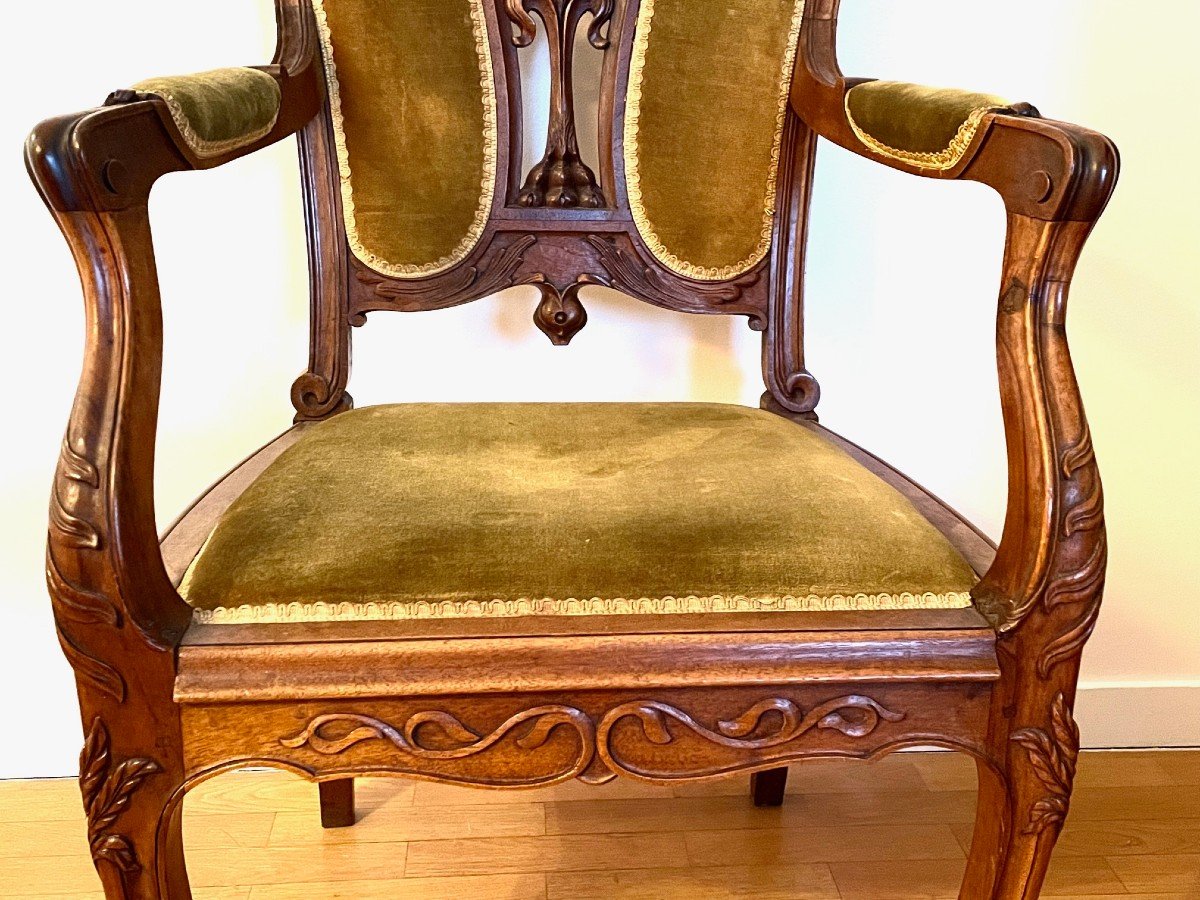 Pair Of Art Nouveau Walnut Armchairs-photo-4